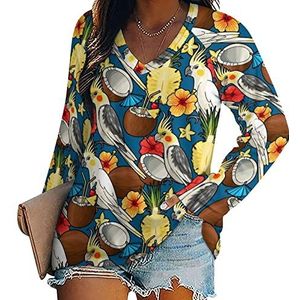 Kaketoe en tropische cocktail nieuwigheid damesblouse tops V-hals tuniek t-shirt voor legging lange mouwen casual trui
