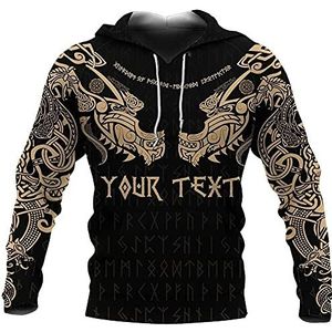 Mannen Viking Thor's Hammer Tattoo Print Koord Hoodie, Noorse Mythologie Yggdrasil Keltische Draak Totem Pullover, Vintage Piraat Lange Mouw Tops Sweatshirts