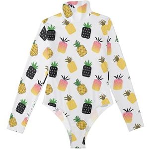LI ZHI XIN Rompertjes met lange mouwen voor dames, eendelige jumpsuit met hoge hals, coltrui, turnpakje, top voor meisjes, dans, workout, fitness, bodysuit, fruit ananaspatroon, Meerkleurig, S