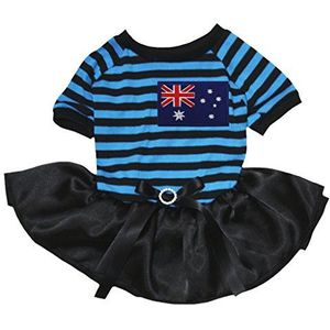Petitebelle Puppy Kleding Jurk Australië Vlag Blauw Zwart Strepen Top Zwart Tutu, Small, Blauw