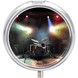 Rock Band Podium Pil Organizer Reizen Pillendoos 3 Compartimenten Dagelijks Ronde Medicijncontainer met Spiegel Wekelijkse Draagbare Pillendispenser Gevallen voor Portemonnee Pocket