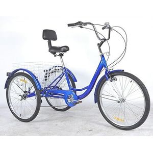 3-wielcruiserfiets, volwassen driewielfiets, 7 versnellingen, 24 inch, lichte fiets, met lendensteun Eilandtourfiets niet gemakkelijk te vallen (Size : Blue)