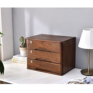 Desktop Opbergdoos met laden - Desktop File Cabinet Organizers, Desktop Ladekast met slot, Houten archiefkast/Desktop Opbergkast/Data Kabinet, Platte archiefkast Opbergdoos (Kleur: