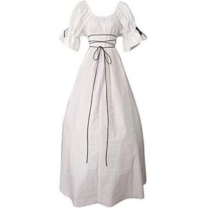 Vrouwen Vintage Stijl Halloween Maxi Jurk Korte Mouwen Feestjurken, Kleur: wit, XXL/taille 31.10