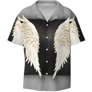 EdWal Angel Feathers Print Heren Korte Mouw Button Down Shirts Casual Losse Fit Zomer Strand Shirts Heren Overhemden, Zwart, M