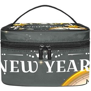 Make-up Organizer Bag, Reizen Make-up Tas Organizer Case Draagbare Cosmetische Tas voor Vrouwen en Meisjes Toiletartikelen Kerst Gouden Witte Sterren Doos Klok Patten, Meerkleurig, 22.5x15x13.8cm/8.9x5.9x5.4in