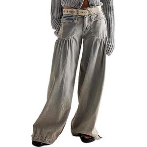 Lotus Tube Jeans,Lotus Tube Jeans Ruffle,Freelady Lotus Jeans,Barrel Jeans Women,Casual Loose Fitting Mid High Waist Jeans (Medium,Grey)