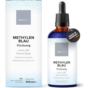 OSAVITA® methyleenblauwoplossing 1% met pipet, zuiver USP, hoogwaardige kwaliteit 1% oplossing 100 ml, in het laboratorium geteste kwaliteit, made in Germany