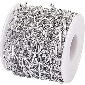 Givenny 16.4 Voeten Aluminium Twisted Curb Chains 15x10x2mm Ongelaste Decoratieve Ketting Curb Links met Spoel voor Mannen Vrouwen Sieraden Maken (Zilver)