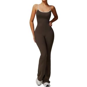 Jumpsuit, gymnastiekset, yoga-kostuum, gekruiste rug, sportkleding voor dames, sportpak, fitness, trainingsbodysuit, yoga-pak, eendelig (koffie, M)