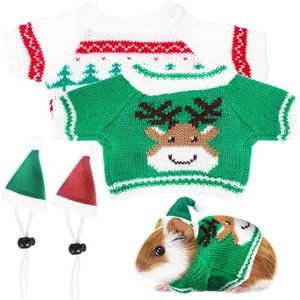 Amosfun 1 Set Cavia Spullen Inclusief 2 Stuks Cavia Kleding 2 Stuks Schattige Mini Hoeden Met Verstelbare Riem Kerst Huisdier Kleding Hamster Trui Cavia Kostuum