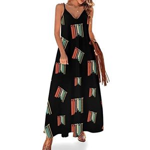 Detroit Skyline Maxi-jurk voor dames, V-hals, casual, mouwloos, verstelbare riem, sexy lange jurk