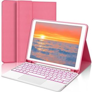 Toetsenbordhoes voor iPad (A16) 11e/10e generatie 2022/2025, 7-Kleuren Achtergrondverlichting, Magnetisch Afneembaar Draadloos Toetsenbord met S-Penhouder,Rose