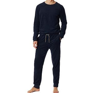 Schiesser Heren pyjama lange badstof katoen warm en zacht pyjama set, nachtblauw, 54, nachtblauw, 54