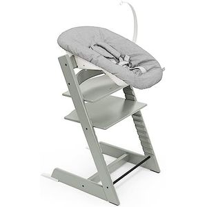 Stokke Tripp Trapp stoel (Glacier Green) met Newborn Set (grijs) – voor pasgeborenen tot 9 kg – comfortabel, veilig en eenvoudig te bedienen