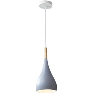 LANGDU Scandinavische stijl woondecoratie moderne metalen kroonluchters met houten handvat lampenkap Macaron hanglampen E27 voet hanglamp for keukeneiland studeerkamer woonkamer bar (Color : A Gray)