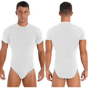 Bodystockings - Effen Kleur - Skinny Jumpsuit - Wit - Korte Mouw - Ronde Hals