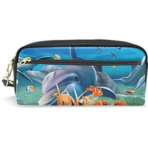 Eslifey Zee Onderwater Wereld Draagbare Pouch PU Lederen School Pen Case Stationaire Potlood Zakken Waterdichte Cosmetische Tas Make-up Beauty Case