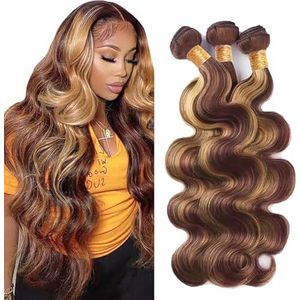 Jucames Body Wave Human Hair Extension Weave 3 Bundles Menselijk Haar Remy Double Weft Color Highlight Blonde for Woman 18 20 22 Inch