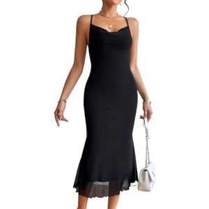 jurken voor dames Cami-jurk met gedrapeerde kraag en sla-afwerking (Color : Noir, Size : L)