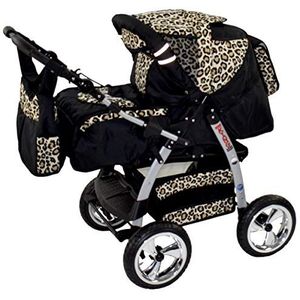 3-in-1 kinderwagen met parasol Combi kinderwagen Buggy Lekvrije banden King by Lux4Kids Cosmic Black & Leopard