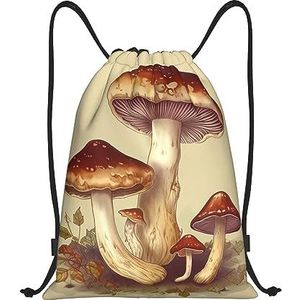 BTCOWZRV Trekkoord Rugzak Vintage Paddestoelen Print Waterdichte String Bag Verstelbare Gym Trekkoord Tas Sport Sackpack, Zwart, Medium, Klassiek