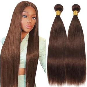 Lakaisa Straight Human Hair Bundles Sew in Hair Chocolate Brown Real Hair Extensions 2 Bundles 100% Unprocessed Brazilian Virgin Hair No Smell for Woman 16 16 Inch