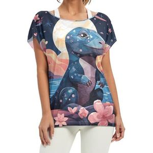 Kinderen Cartoon Komodo Dragon Dames Korte Batwing Mouw Shirt Ronde Hals T-shirts Losse Tops voor Meisjes, Patroon, S