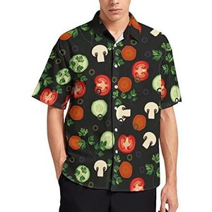 Vegan Vegetable heren T-shirt met korte mouwen casual button down zomer strand top met zak