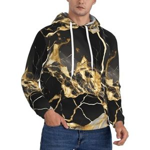 TTIGLHOH Zwarte Marmeren Textuur Gouden Winter Hoodies Voor Mannen Fleece Gevoerde Sherpa Trui Kangoeroe Pocket Comfort Fit, Winter Sweatshirt, Zwart, M