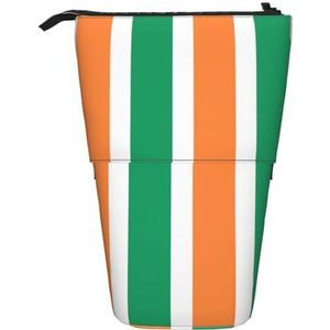 Evengigy Ierse vlag print schattig etui met ritssluiting verstelbare standaard potloodhouder grappige make-up tas, Zwart, Eén maat, Tas Organizer