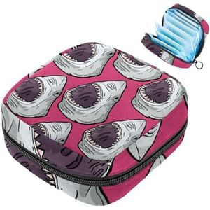 Roze haaien maandverband opbergtas, grote menstruatiecup zakje met rits, menstruatie pads, tas winkel inlegkruisjes tampons voor meisjes vrouwen, Meerkleurig, 4.7x6.6x6.6 in/12x17x17 cm