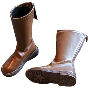Paardrijlaarzen Voor Meisjes (26-36), Rijlaarzen Met Ronde Neus, Ritssluiting Aan De Achterkant/Hoge Buis, Ademend/Geen Voetwrijving, Voor Lente, Herfst Kleine Kinderen,35,Brown
