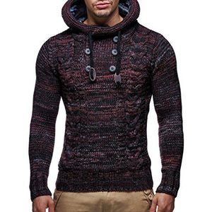 Leif Nelson Herentrui met capuchon, slim fit, hoodie, pullover met capuchon, lange mouwen, gebreide trui, sweatshirt, winterpullover 20227N, rood, S
