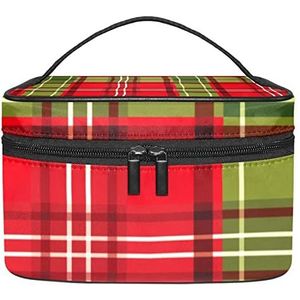 Make-up Organizer Bag, Reizen Make-up Tas Organizer Case Draagbare Cosmetische Tas voor Vrouwen en Meisjes Toiletartikelen Kerst Rood Groen Plaid, Meerkleurig, 22.5x15x13.8cm/8.9x5.9x5.4in