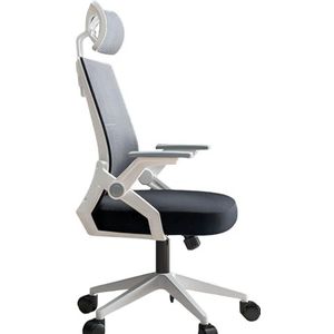 FZDZ Ergonomische mesh bureaustoel, hoge rug computer executive bureaustoel met hoofdsteun en opklapbare armleuningen, verstelbaar kantelslot en lendensteun gamingstoel (kleur: wit+zwart, maat: A)