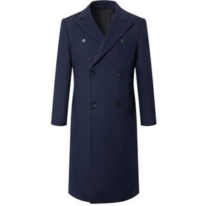 Wollen Trenchcoat for Heren Wolmix Met Dubbele Rij Knopen Winteroverjas Gewatteerd Gevoerd Warm Uitloper Zakelijk Stijlvol Normale Pasvorm (Color : Navyy, Size : XL)