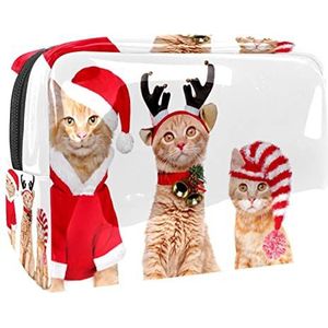 Kerstman gewei kittens rode bal print reizen cosmetische tas voor vrouwen en meisjes, kleine waterdichte make-up tas rits zakje toilettas organizer, Meerkleurig, 18.5x7.5x13cm/7.3x3x5.1in, Modieus