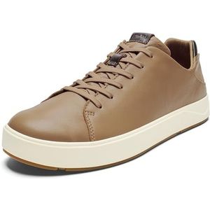 OLUKAI Lae'ahi Li 'ILI leren sneakers voor heren, soepele, volnerfleer, instaphak en rubberen zolen voor alle weersomstandigheden, Tan/Tan, 42 EU