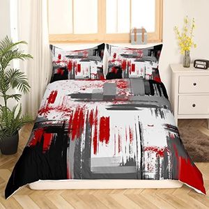 Abstracte Beddengoed Set Moderne Abstracte Kunst Dekbed Cover voor Jongens Meisjes Kinderen Rood Grijs Zwart Patroon Beddengoed Dekbedovertrek Set Kamer Decor King Size Sprei Cover 3 Stks
