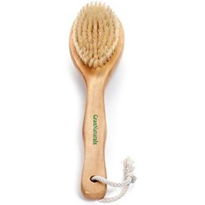 GranNaturals Droge borstel voor lymfedrainage + cellulitisschrobber, natuurlijke borstel voor lichaam, rug, benen en voeten, exfoliërende lichaamsscrub voor ingegroeide haarstoten