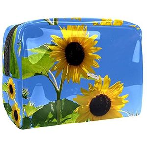 Waterdichte cosmetische tassen, kleine gele zonnebloem bloemenpatroon zwarte reizen cosmetische tassen, multifunctionele draagbare make-up tassen, reizen cosmetische tas organizer voor vrouwen,