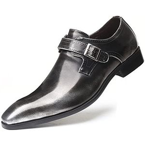 Formele schoenen Jurk Oxford for heren Slip-on Monk Strap Vierkante neus PU-leer Lage blokhak Antislip Casual (Color : Grey, Size : 38 EU)