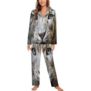 Snow Leopard - Snow Ghost Dames Lange Mouw Button Down Nachtkleding Zachte Nachtkleding Lounge Pyjama Set S