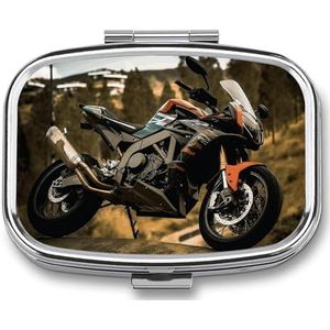 Sport Motorfiets Pillenetui met 2 compartimenten, pillenorganizer, draagbare vierkante pillendoos, vitaminepillenorganizer voor zakportemonnee en reizen