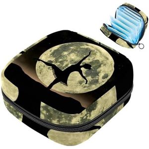 MUOOUM Moon Dancing Girl Silhouet Maandverband Opbergtas Menstruatie Pad Tas Draagbare Menstruatie Cup Pouch met Rits voor Tiener Meisjes Vrouwen Dames