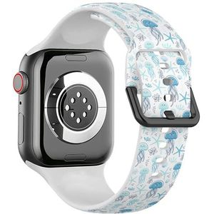 Zachte sportband compatibel met Apple Watch 38/40/41mm (Stijlvolle Jellyfish Seashells) Siliconen Armband Strap Accessoire voor iWatch