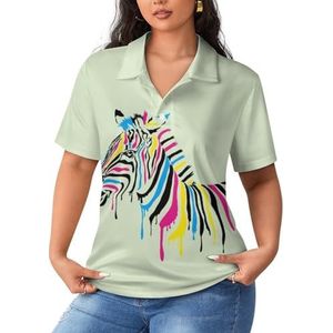 Geschilderde Zebra Art Vrouwen Sport Shirt Korte Mouw Tee Golf Shirts Tops Met Knoppen Workout Blouses