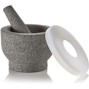 Granieten vijzel en stamper pillenbreker set - Easy Grip antislip stenen Muddler & diepe kom met siliconen deksel - Grinder voor pillen, tabletten, vitamines of als Molcajete-kruid voor Salsa Guacamole en meer