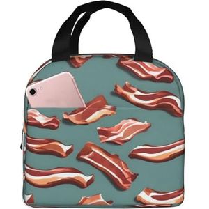 SUUNNY Streaky Bacon Patroon Print Lichtgewicht Geïsoleerde Lunch Tas Rolltop voor Warmte Retentie - Warm/Koud Voedsel Lunch Tote